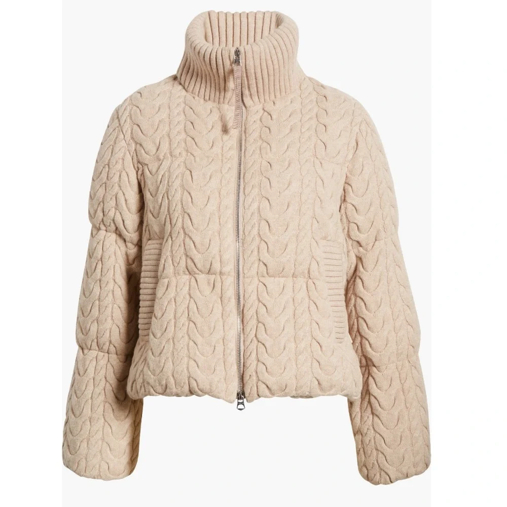 Varley Beige Cable Knit Puffer Jacket, size Large, NEW - Picture 7 of 16